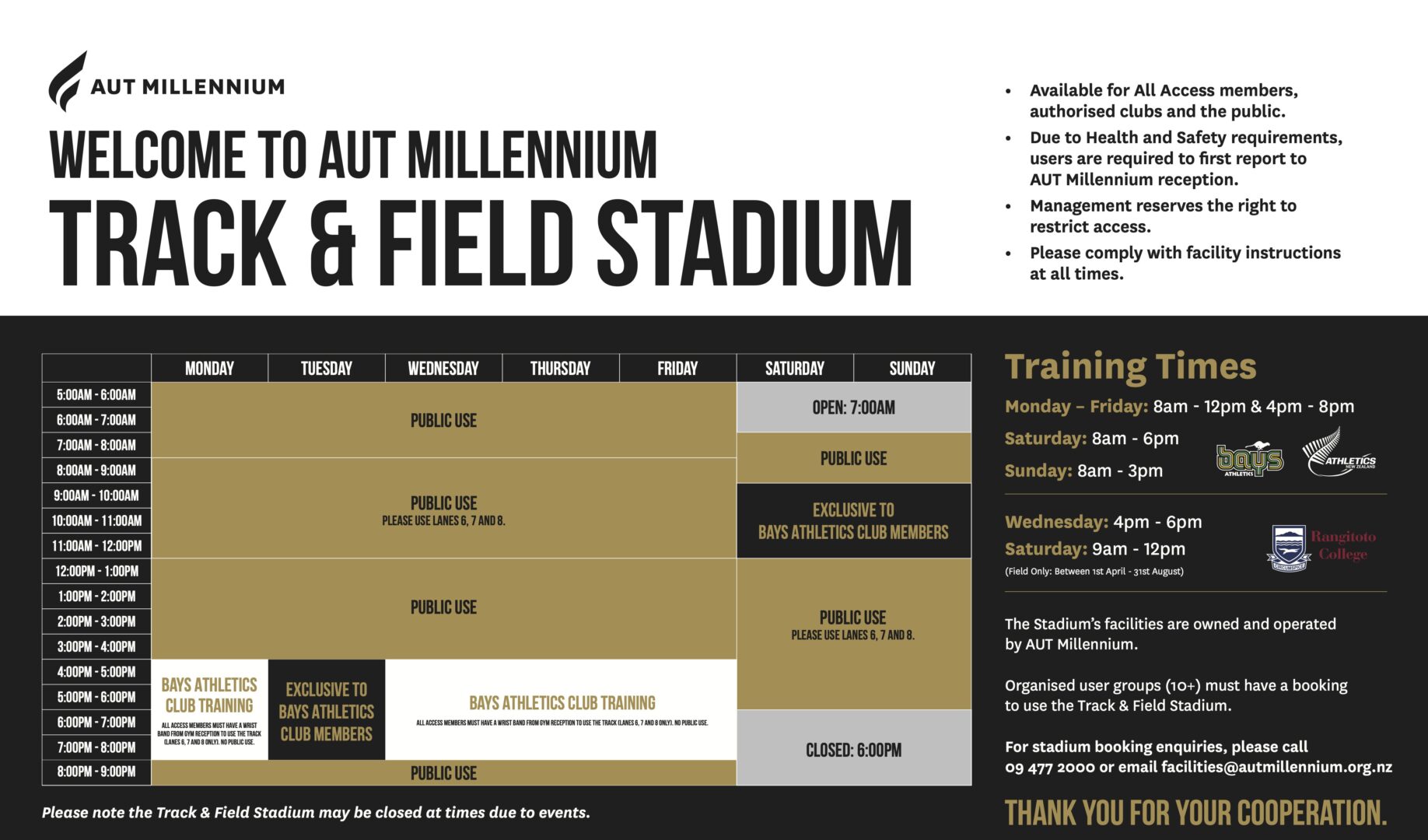 Track & Field Stadium Opening Hours