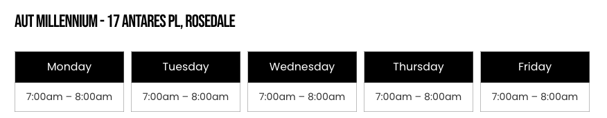 AD Schedule at AUT Millennium