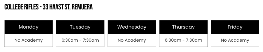 AD Schedule at College Rifles