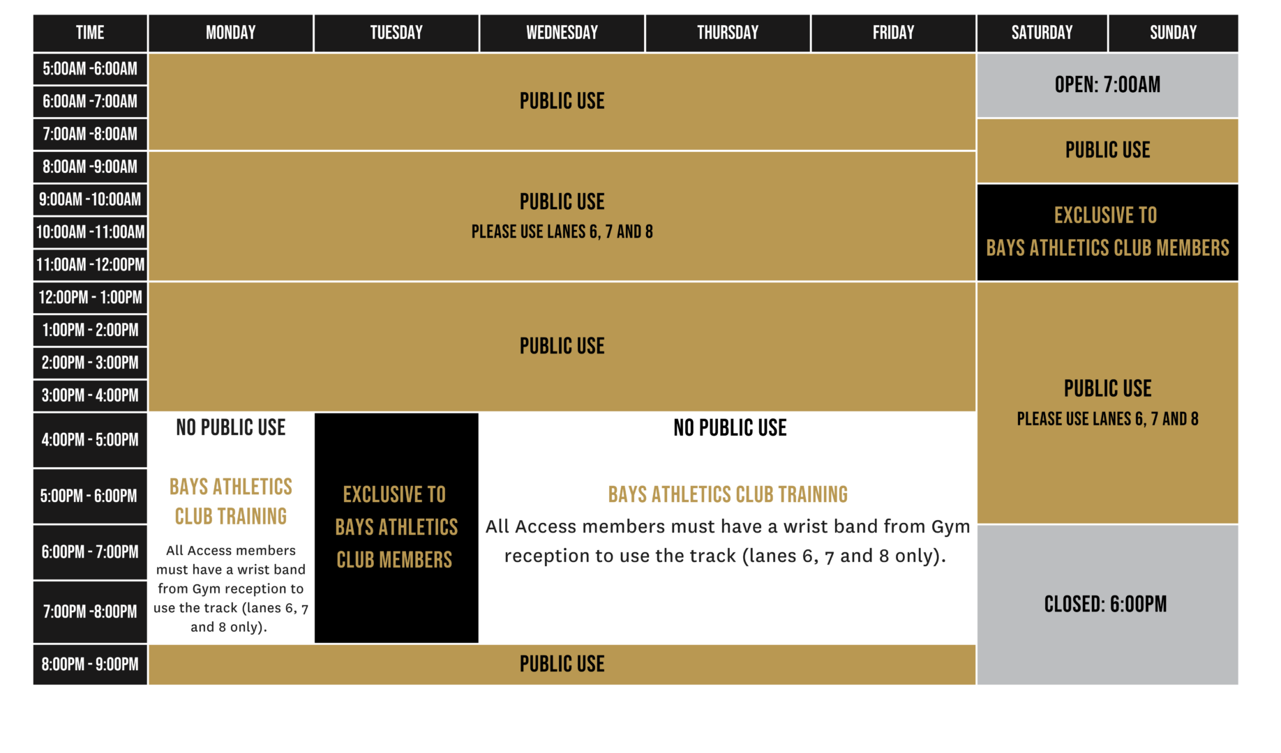 Track & Field Stadium Opening Hours