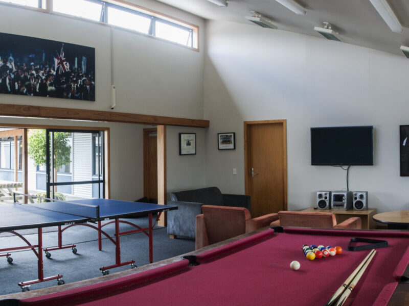 AUT Millennium Accommodation recreation room - pool table, table tennis and lounge