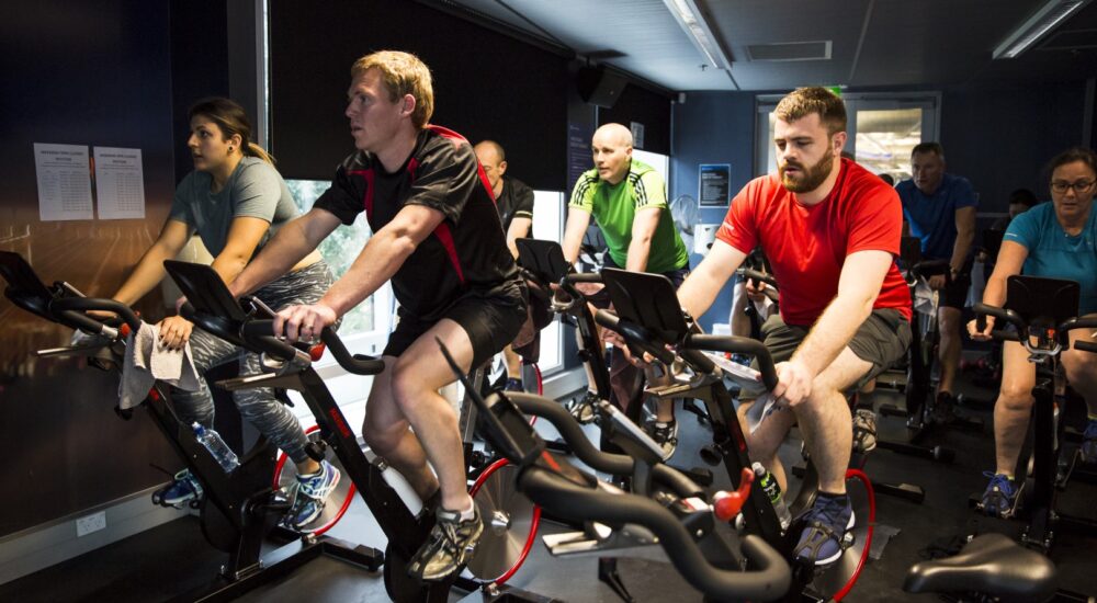 Spin class in the Spin Studio